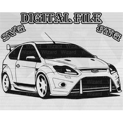ford focus rs wrc svg png, cut file, drawing ,illustration, ford focus rally vector,  ford focus svg, ford focus design,