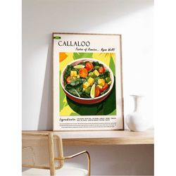 callaloo jamaican food poster, caribbean food print, jamaican food art, caribbean food poster, exotic food art, kitchen