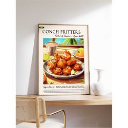 conch fritters jamaican food poster, caribbean food print, jamaican food art, caribbean food poster, exotic food art, ki