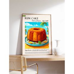 rum cake jamaican food poster, caribbean food print, jamaican food art, caribbean food poster, dessert food art, kitchen