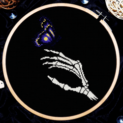 gothic cross stitch, skeleton hand cross stitch, butterfly cross stitch pattern, anatomy cross stitch, digital download pdf