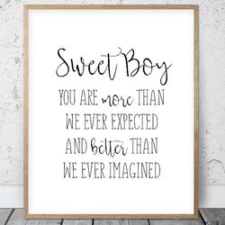 sweet boy you are more than we ever expected, printable childrens wall decor, inspirational quotes, nursery prints boy