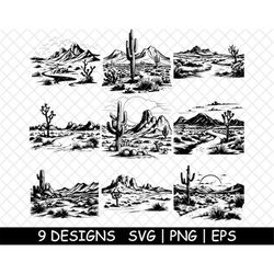 mojave desert landscape arid region joshua trees sand png,svg,eps,cricut,silhouette,cut,engrave,stencil,sticker,decal,ve