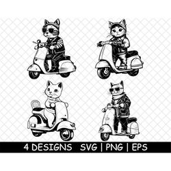 Cute Cat Driving Riding Scooter | Adorable Kitty motorist | SVG-PNG-EPS | Cut-Cricut-Sticker-Wood Laser-Decals-Stencil-V