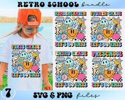 school lets do this svg bundle, retro school grade svg set, preschool and kindergarten svg bundle, kids smileys back to