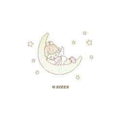 angel embroidery designs - girl in the moon embroidery design machine embroidery pattern - angel sleeping in moon embroi