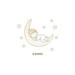 angel embroidery designs - boy in moon embroidery design machine embroidery pattern - angel in the moon embroidery file