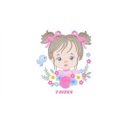 girl embroidery designs - flower girl embroidery design machine embroidery pattern - girl with flowers embroidery file b