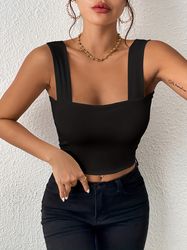 solid top sexy sleeveless casual every day top for summer women's clothing