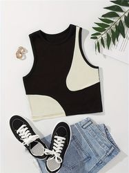 cute color block tank top sexy sleeveless casual top women's clothing