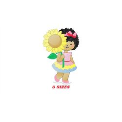 girl embroidery designs - sunflower girl embroidery design machine embroidery pattern - curly hair girl with flower embr