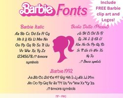 barbi font, barb png, pink dollie font and lettering, pink doll png, barbi text and clip art, pink princess font