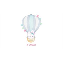 Balloon embroidery designs - Hot air balloon embroidery design machine embroidery pattern - Balloon with Bunny embroider