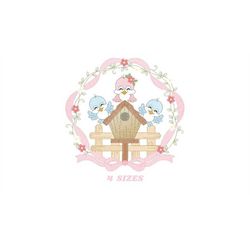 bird embroidery designs - birdhouse embroidery design machine embroidery pattern - family embroidery - baby girl embroid