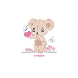 teddy bear embroidery designs - baby girl embroidery design machine embroidery pattern - bear with butterfly and heart e