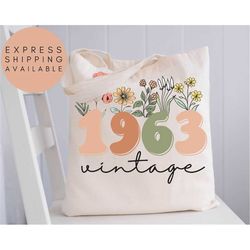 60th birthday tote bag, vintage 1963 tote bag, 60th birthday gift for women, 60th birthday gift for men, 60th birthday f