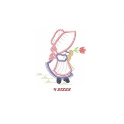 sunbonnet embroidery designs - girl embroidery design machine embroidery pattern -  girl applique design kitchen embroid