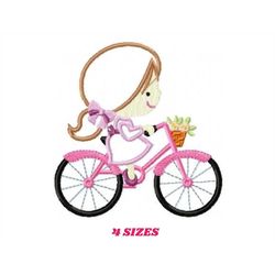 girl embroidery designs - girl with bike embroidery design machine embroidery pattern - girl applique design - baby embr