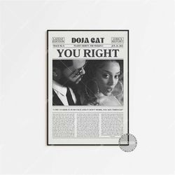 doja cat and the weeknd retro newspaper print, you right poster, you right lyric print, doja cat poster, planet her post