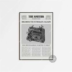 the smiths retro newspaper print, bigmouth strikes again poster, bigmouth strikes again lyrics print, the smiths poster,