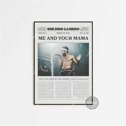 childish gambino retro newspaper print, me and your mama poster, me and your mama lyric print, childish gambino poster,