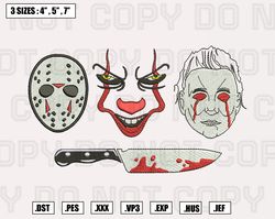 retro halloween horror embroidery designs, horror killers characters digital embroidery machine design files