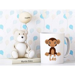 mug monkey - mug personalized with first name - gift child - gift monkey personalized - mug animal - monkey - mug child