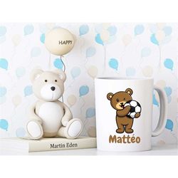 mug teddy bear foot - mug to personalize with a first name - mug child - mug animal - bear - football -