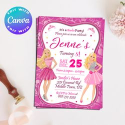 beauty doll invitation, barbie invitation, barbie birthday party invitation, barbie party theme, barbie birthday invites