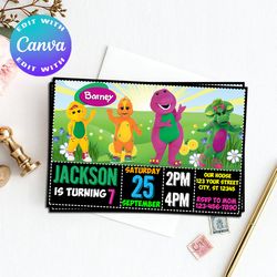 barney invitation, barney birthday invitation, barney birthday party invitation, barney invitation, barney party, barney