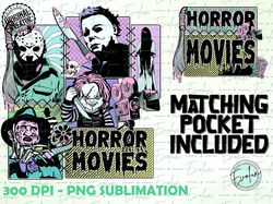 horror movies pocket set png - horror movie halloween scream jason spooky shirt design png, halloween png, retro hallowe