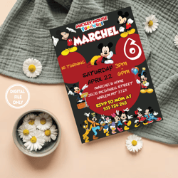 personalized file mickey birthday invitation  | kids party, printable birthday party instant download png file only