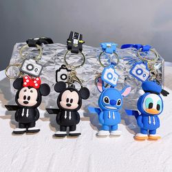 disney cartoon keychains mickey donald stitch pendant keyrings winnie pooh silicone keyholder anime keychains