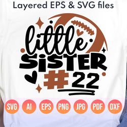 football sister svg| diy custom number| little sister football svg| football sis png gift| football sibling| digital cut