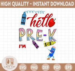 Personalized Name Hello Pre - K I'm Sublimation png, Back to School Glitter png, Kindergarten png, School Clipart