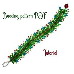 beading pattern pdf bracelet christmas tree branch. digital tutorial. seed bead pattern. beading step by step.