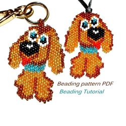 beading pattern pdf. pendant or keychain puppy.  digital beading tutorial. seed bead pattern. beading tutorial.