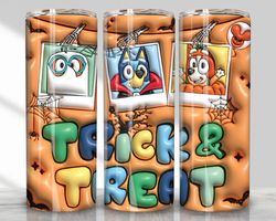 3d blue inflated halloween tumbler sublimation png, 3d trick & treat 20oz straight and tapered skinny tumbler