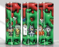 3d blue dog inflated halloween tumbler sublimation design png, 3d cartoon 20oz straight and tapered skinny tumbler