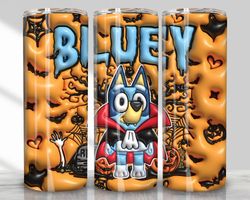 3d blue inflated halloween tumbler sublimation design png, 3d cute dog 20oz straight and tapered skinny tumbler