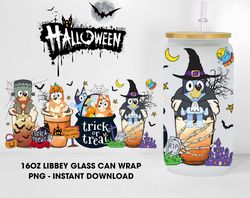 halloween blue dog coffee glass can wrap design, libbey glass can wrap png, halloween cartoon glass wrap