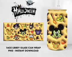 3d inflated halloween cartoon 16 oz design glass can, cartoon friends halloween 16 oz glass wrap png