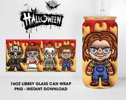 inflated horror movies 16oz libbey can glass png, halloween horror full wrap for 16oz libbey can shaped beer glass,