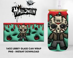 inflated halloween horror glass wrap png, killer characters libbey glass can wrap png, horror movie can wrap png