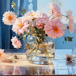 edge of elegance: a delicate dance of gerberas in a glass of light