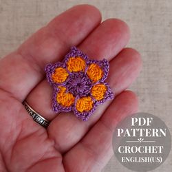 crochet small flower pattern, crochet daisy pattern, detailed pattern pdf, floral applique diy, tutorial beginners