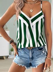 striped spaghetti strap top sexy v-neck sleeveless cami top women's clothing