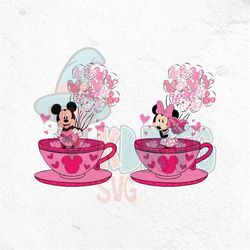 valentines minnie mickey tea cup balloons png, magical valentine heart sublimation, couple love, valentine's day png, lo