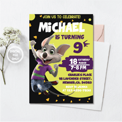 personalized file chuck e cheese birthday invitation | printable chuck e cheese party invitation png file only