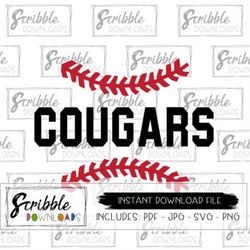 baseball cougars svg - instant download - diy- mascot baseball - iron on - sports svg pdf digital -  high school basebal